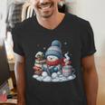 Snowman Reading Books Lovers Librarian Bookworm Christmas Men's V-Neck T-Shirt