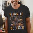 Spooky Halloween Bookshelf Bookcase Read More Books Men's V-Neck T-Shirt