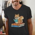 Squirrel Reading Book Glasses Bookworm Librarian Men's V-Neck T-Shirt Squirrel Reading Book Glasses Bookworm Librarian Men's V-Neck T-Shirt