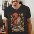 Squirrel Reading Book Lovers Fall Leaves Library Books Men's V-Neck T-Shirt Squirrel Reading Book Lovers Fall Leaves Library Books Men's V-Neck T-Shirt