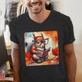 Squirrel Reading Comic Book On Autumn Branch Glasses Leaves Men's V-Neck T-Shirt Squirrel Reading Comic Book On Autumn Branch Glasses Leaves Men's V-Neck T-Shirt