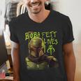 Star Wars The Book Of Boba Fett Neon Boba Fett Lives Poster Men's V-Neck T-Shirt Star Wars The Book Of Boba Fett Neon Boba Fett Lives Poster Men's V-Neck T-Shirt