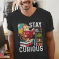 Stay Curious Monkey Reading Book Lover Bookworm Men's V-Neck T-Shirt