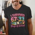 Survived 67 Days Of School Ice Cream Drip Apple Pencil Book Men's V-Neck T-Shirt