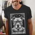 Tarot Card Vintage Pit Bull Pittie Dog Book Lover The Reader Men's V-Neck T-Shirt