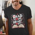 Teach Inspire Grow Everyday Read Your Heart Out Valentine Book-Themed Small Men's V-Neck T-Shirt