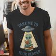 Teacher Alien Books UFO Reading Take Me To Your Reader Men's V-Neck T-Shirt