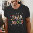 Teacher Read More Books Christmas Reading Bookworm Librarian Men's V-Neck T-Shirt