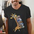 Teacher Shirt Giraffe Holding Books Bookworm Librarian Men's V-Neck T-Shirt Teacher Shirt Giraffe Holding Books Bookworm Librarian Men's V-Neck T-Shirt