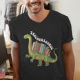 Teachersaurus Dinosaur Teachers Dino Reading Book Librarian Men's V-Neck T-Shirt