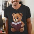 Teddy Bear Reading a Book Men's V-Neck T-Shirt