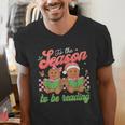 Tis The Season Book Reading Gingerbread Teacher Librarian Men's V-Neck T-Shirt