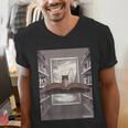 Totally Weird Tees Cat Library Book Reading Literary Men's V-Neck T-Shirt