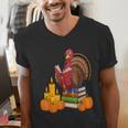 Turkey Reading Books Fall Thanksgiving Teacher Book Men's V-Neck T-Shirt