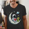 UFO Alien Astronaut Reading Book In Space Men's V-Neck T-Shirt UFO Alien Astronaut Reading Book In Space Men's V-Neck T-Shirt