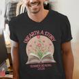 Unearth a Story 2026 Summer Reading Program Flowers Book Men's V-Neck T-Shirt Unearth a Story 2026 Summer Reading Program Flowers Book Men's V-Neck T-Shirt