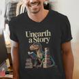 Unearth A Story Dinosaur Reading a Library Book Men's V-Neck T-Shirt Unearth A Story Dinosaur Reading a Library Book Men's V-Neck T-Shirt