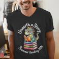 Unearth a Story Summer Reading 2026 Book Lover Dino Fun Men's V-Neck T-Shirt Unearth a Story Summer Reading 2026 Book Lover Dino Fun Men's V-Neck T-Shirt