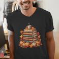 Vintage Autumn Books Pumpkin Coffee Book Lover Reading Men's V-Neck T-Shirt