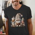Vintage Cute Gnome Reading Book Coffee Latte Men Women Kids Men's V-Neck T-Shirt