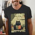 Vintage Japanese Cat Book Lovers Librarian Cat Dad Teacher Men's V-Neck T-Shirt Vintage Japanese Cat Book Lovers Librarian Cat Dad Teacher Men's V-Neck T-Shirt