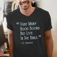 Visit Many Good Books But Live In The Bible Spurgeon Quote Men's V-Neck T-Shirt Visit Many Good Books But Live In The Bible Spurgeon Quote Men's V-Neck T-Shirt