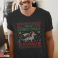 All I Want For Christmas Is A Dragon & Books Ugly Sweater Men's V-Neck T-Shirt All I Want For Christmas Is A Dragon & Books Ugly Sweater Men's V-Neck T-Shirt