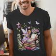 Watercolor Butterfly Fairy Read Book Library Fantasy Novel Men's V-Neck T-Shirt