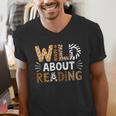 Wild About Reading Animal Bookworm Library Book Lover Reader Men's V-Neck T-Shirt