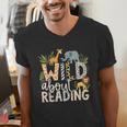Wild About Reading Animals And Book Lovers Men's V-Neck T-Shirt Wild About Reading Animals And Book Lovers Men's V-Neck T-Shirt