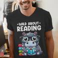 Wild About Reading Book Lover Hippo Men's V-Neck T-Shirt