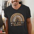 Wild About Reading Books Reader Lover Bookworm Librarian Men's V-Neck T-Shirt