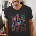 Wild About Reading Books Readers Lovers Bookworm Library Day Men's V-Neck T-Shirt