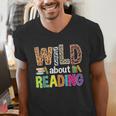 Wild About Reading Library Day Reading Books & Bookworm Men's V-Neck T-Shirt