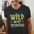 WILD ABOUT READING I Love Books Bookworm Library Day Men's V-Neck T-Shirt