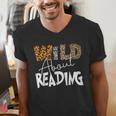 WILD ABOUT READING Reading Books Bookworm Library Day Men's V-Neck T-Shirt WILD ABOUT READING Reading Books Bookworm Library Day Men's V-Neck T-Shirt