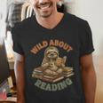 Wild About Reading Sloth Coffee Teacher Book Lover Men's V-Neck T-Shirt Wild About Reading Sloth Coffee Teacher Book Lover Men's V-Neck T-Shirt
