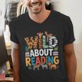 Wild About Reading Zoo Animals Books Reader Lover Men's V-Neck T-Shirt