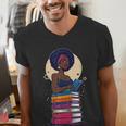 Woman And Books Stack Afro Girl Reading Lover Men's V-Neck T-Shirt Woman And Books Stack Afro Girl Reading Lover Men's V-Neck T-Shirt