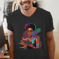 Woman Reading Book Lover Geometric Girl Afro History Men's V-Neck T-Shirt