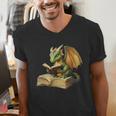 Women's Dragon Bookworm Reading Book Graphic Men's V-Neck T-Shirt Women's Dragon Bookworm Reading Book Graphic Men's V-Neck T-Shirt