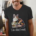 Womens Girls Books I Do What I Want Calico Cat Lover Men's V-Neck T-Shirt