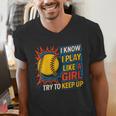 Women's Girls Softball Play Like A Girl Comic Book Pop Art Men's V-Neck T-Shirt Women's Girls Softball Play Like A Girl Comic Book Pop Art Men's V-Neck T-Shirt