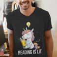 Women's Reading Is Lit Unicorn Library English Teacher Book Lover Men's V-Neck T-Shirt