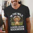 Women's Wild About Reading Book Reader Lion Zoo Animals Kids Men's V-Neck T-Shirt