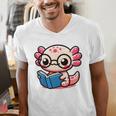 Adorable Book Lover Axolotl With Reading Glasses Cute Men's V-Neck T-Shirt