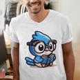 Adorable Book Lover Blue Jay With Reading Glasses Cute Raglan Baseball Tee Men's V-Neck T-Shirt