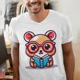 Adorable Book Lover Quokka With Reading Glasses Cute Men's V-Neck T-Shirt Adorable Book Lover Quokka With Reading Glasses Cute Men's V-Neck T-Shirt