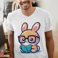 Adorable Book Lover Rabbit With Reading Glasses Cute Premium Men's V-Neck T-Shirt Adorable Book Lover Rabbit With Reading Glasses Cute Premium Men's V-Neck T-Shirt