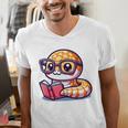 Adorable Book Lover Rattlesnake With Reading Glasses Cute Men's V-Neck T-Shirt